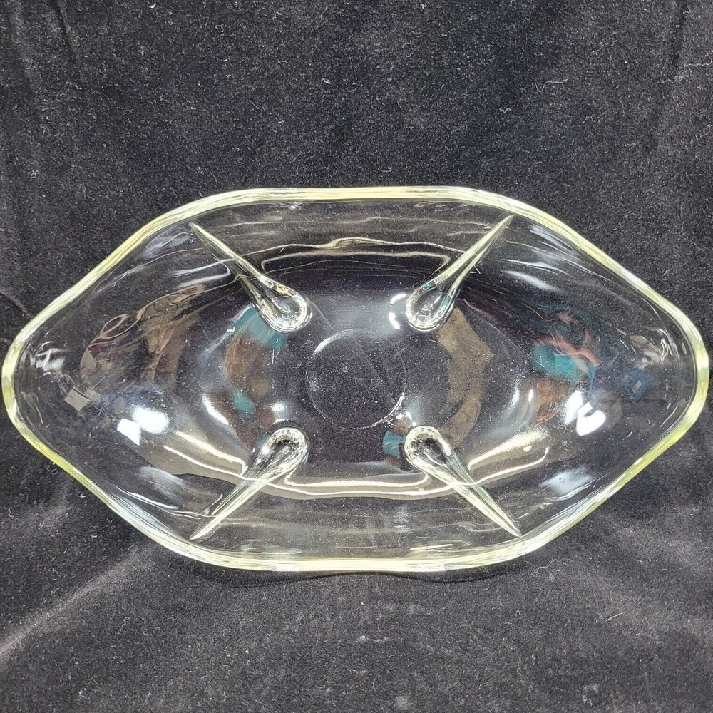 Viking Glass Footed Bowl Clear Vintage Mid Century Modern Epic Three Toed‎ 9.5in